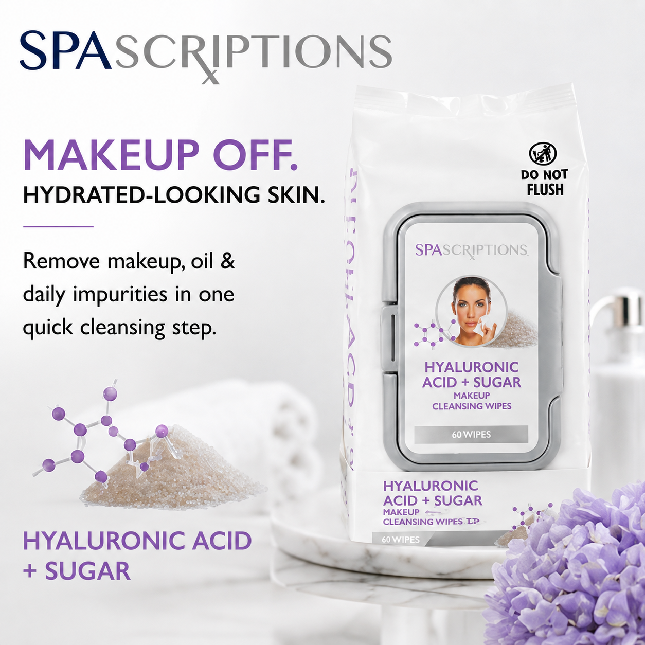 Hyaluronic Acid + Sugar Makeup Cleansing Wipes - 60ct