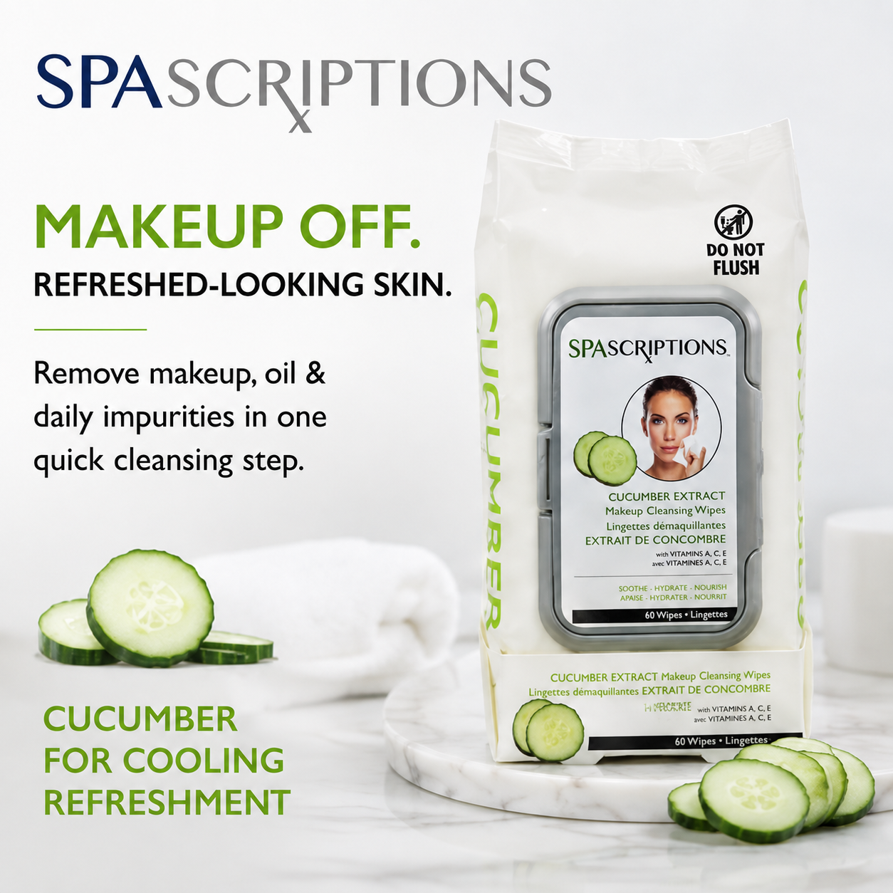 Cucumber Extract Cleansing Wipes - 60ct