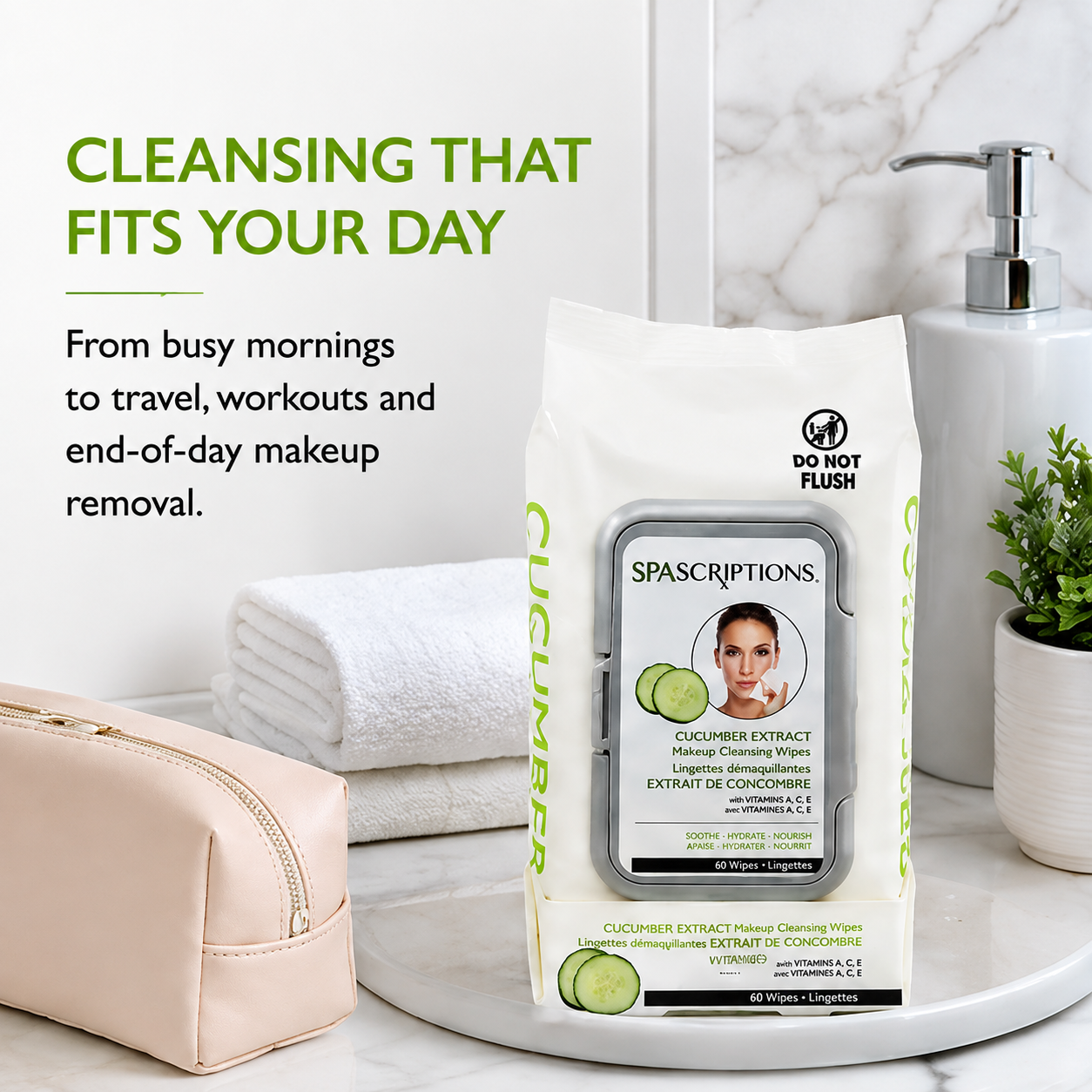 Cucumber Extract Cleansing Wipes - 60ct