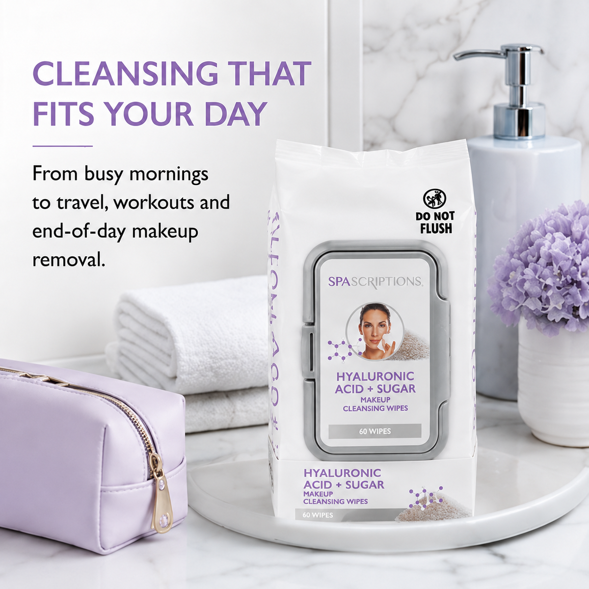 Hyaluronic Acid + Sugar Makeup Cleansing Wipes - 60ct