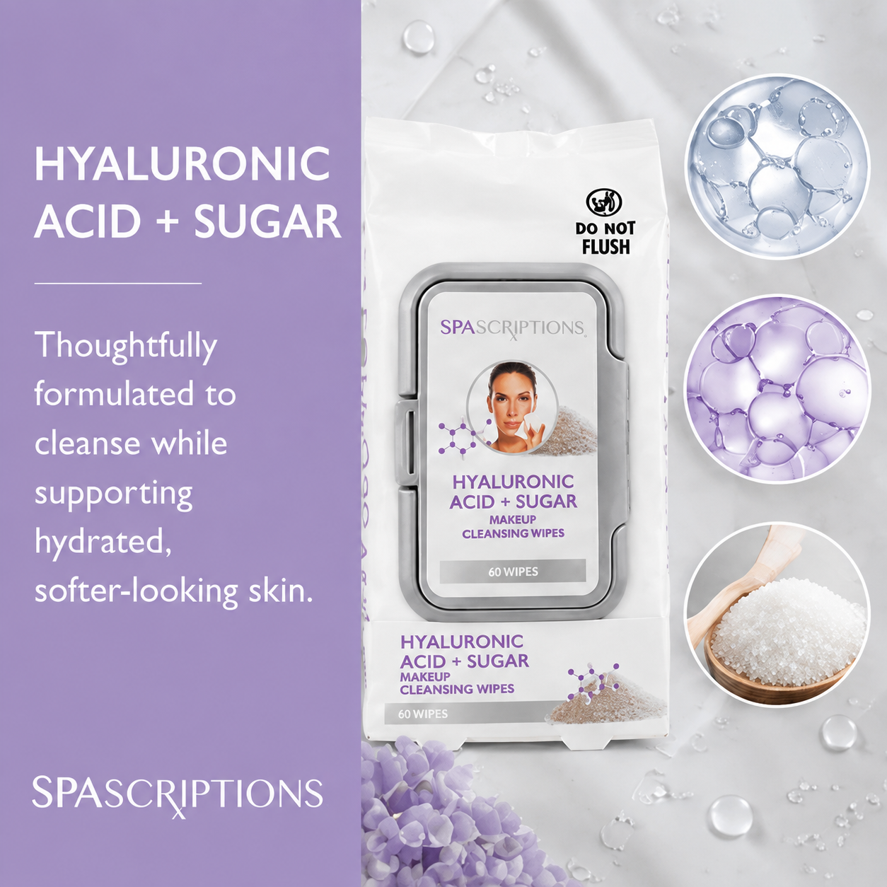 Hyaluronic Acid + Sugar Makeup Cleansing Wipes - 60ct