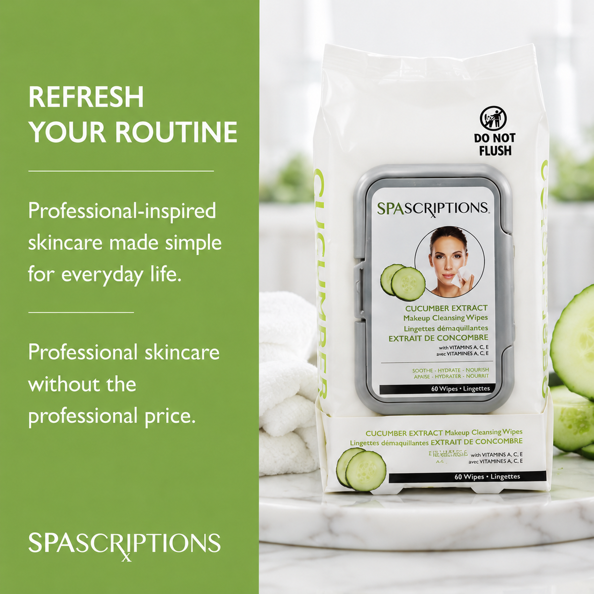 Cucumber Extract Cleansing Wipes - 60ct
