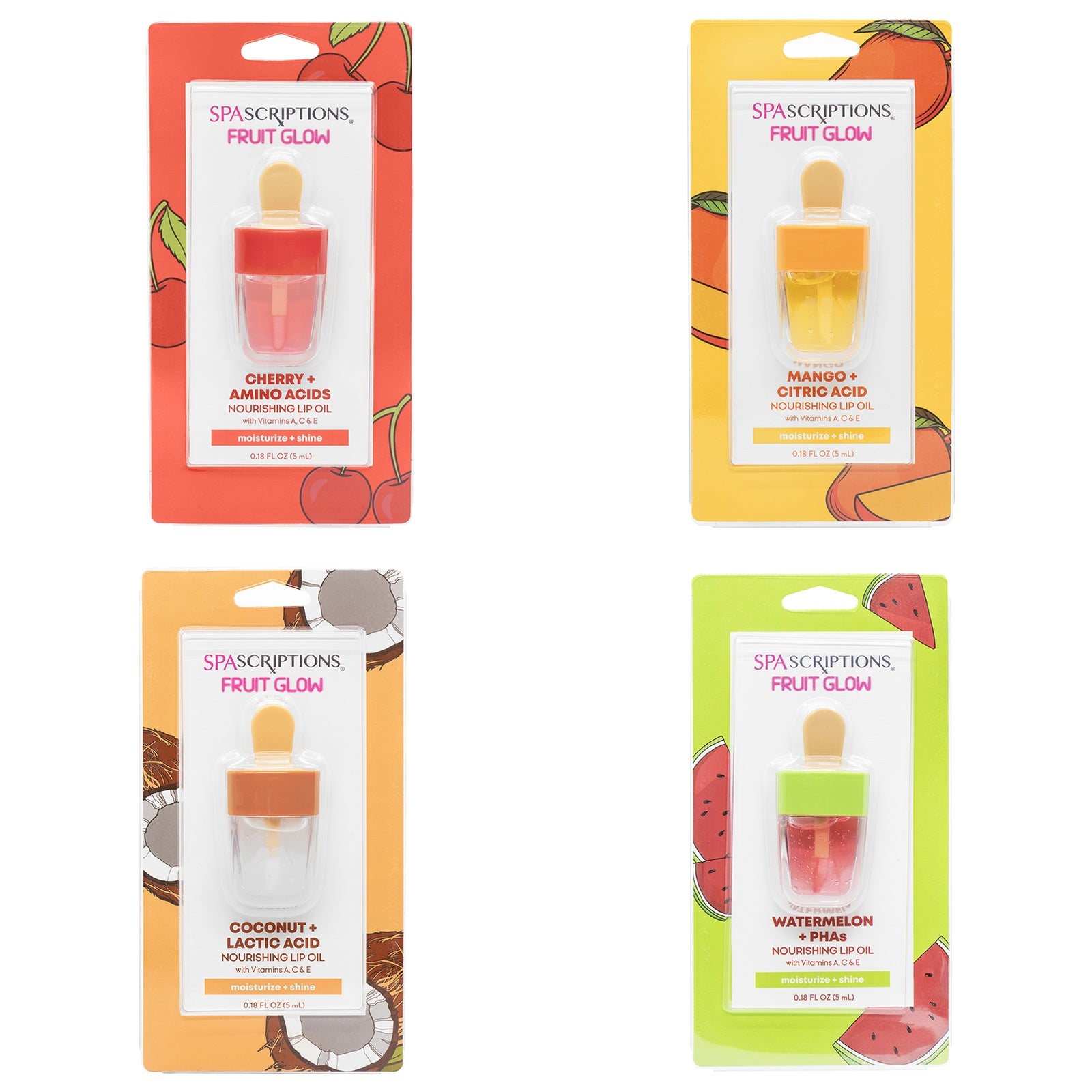 Lip Oil - Assorted 4pack - Cherry Mango Coconut Watermelon